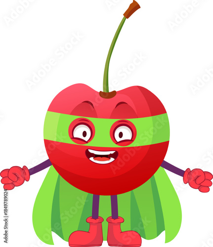 Cherry superhero character standing and smiling