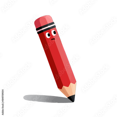 Cute red pencil character with a curious expression