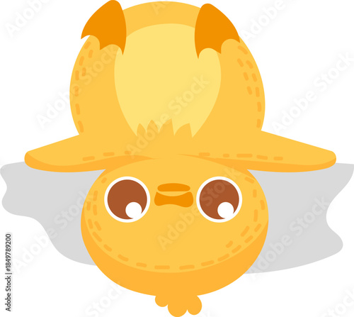 Yellow cartoon character hanging upside down