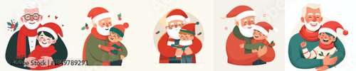 Vector of grandfather hugging her beloved grandson at Christmas