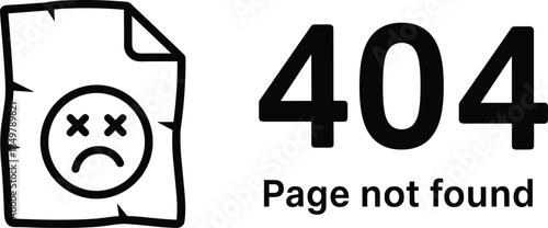 404 error page, sad paper cartoon, page not found, website failure, digital message, CAD drawing, flat vector, illustration