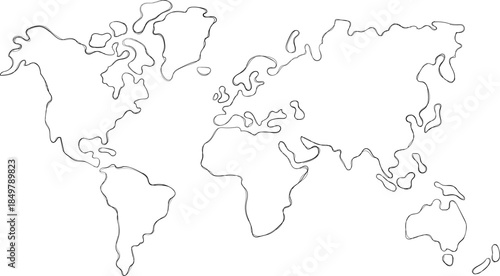 World map drawing global continents outline illustration
