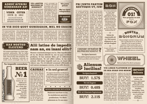 Vintage newspaper spread with headlines and articles