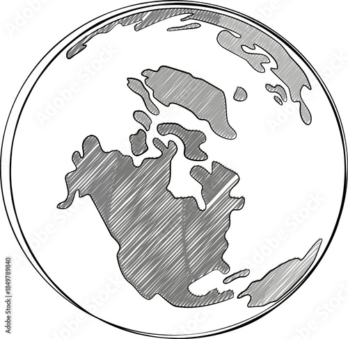 Earth globe drawing showing North American continent