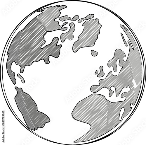 Hand drawn sketch of Earth globe showing continents