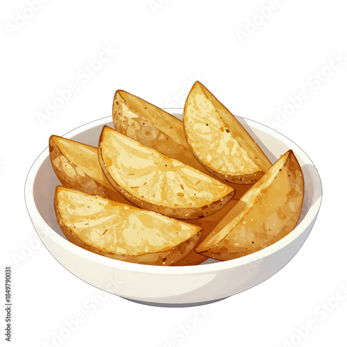 Golden Brown Potato Wedges in a Bowl