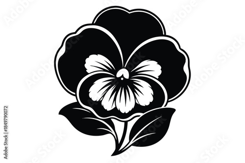pansy silhouette line art vector illustration