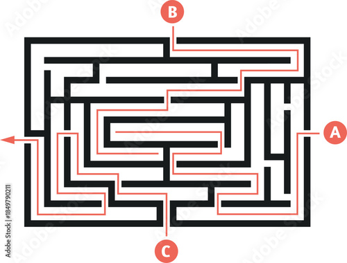 Navigating complex maze finding correct solution path