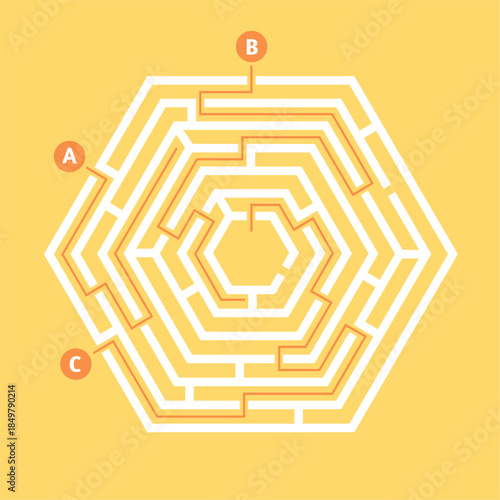 Hexagonal maze with orange path solving problem