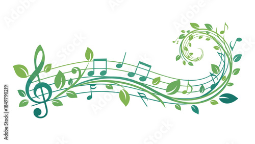 Organic Nature Music Vector: Swirling Vine Staff with Leaf Notes