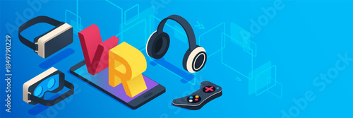 VR lettering with virtual reality gadgets and gaming devices