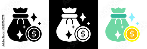 Money Bag Icon Set Glyph vector Illustration 