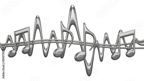 3D Liquid Chrome Music Vector: Futuristic Metallic Flowing Notes
