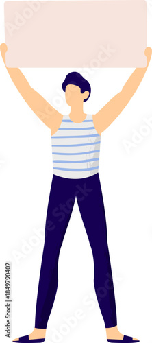 Person holding blank signboard displaying message or protest