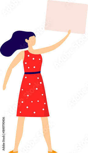 Woman holding up blank sign communicating message