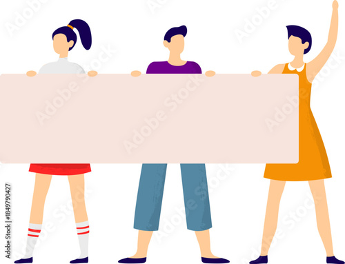 People holding blank banner demonstrating protest activism