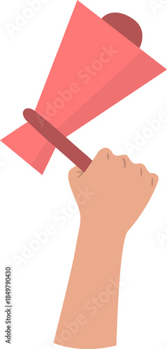 Raised fist holding megaphone communicating message