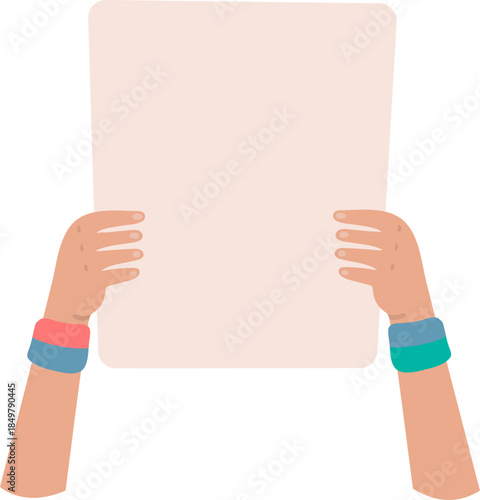 Hands holding blank protesting banner for messages