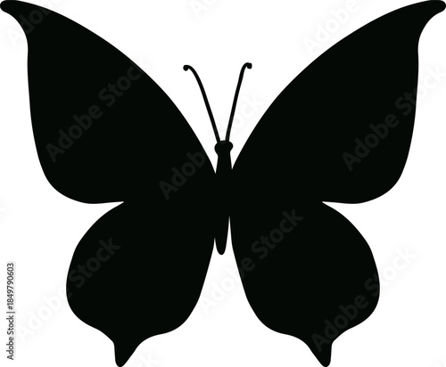 Black butterfly flying wings spread silhouette