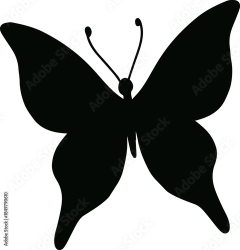 Black butterfly silhouette with antennas spreading wings