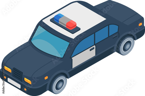 Police car isometric illustration depicting law enforcement services