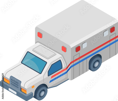 Isometric delivery truck representing shipping logistics and postal service
