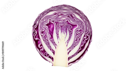 Photos Isolated half slice of red cabbage with organic layers, healthy vegetable for sa