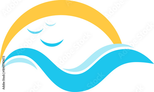 Abstract sun rising over flowing ocean waves