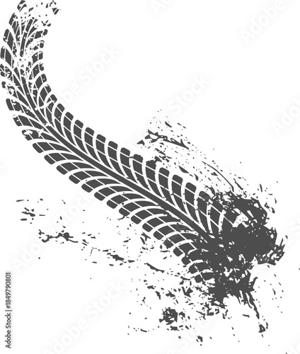 Grunge tire track leaving dirty mud trail