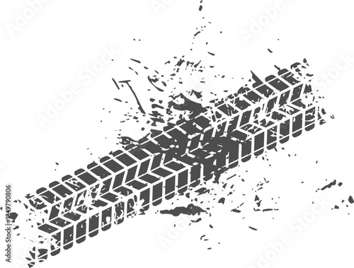 Grungy tire track mark with mud splatters