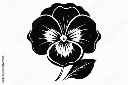 pansy silhouette line art vector illustration