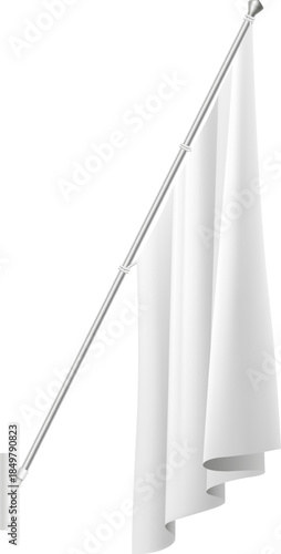 White flag hanging on pole for surrender concept