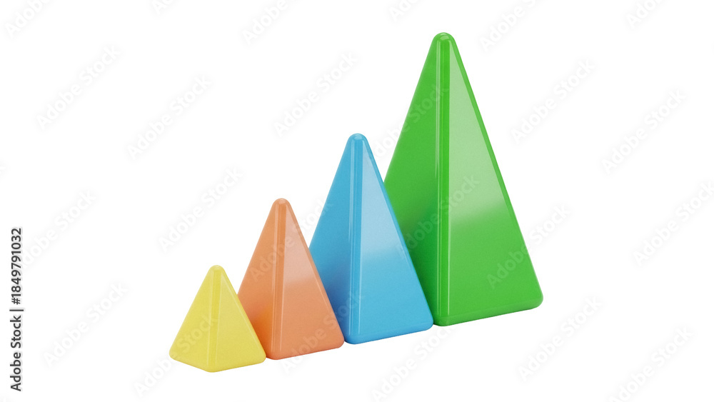 © Johanna - Isolated row of colorful toy pyramids, increasing in size from yellow to green, 3D rendering