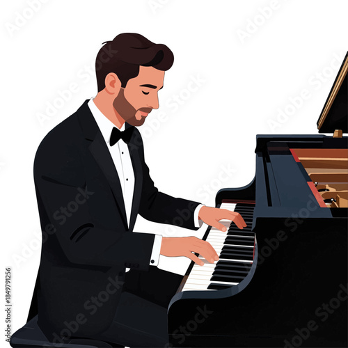 Man in Tuxedo Playing Piano