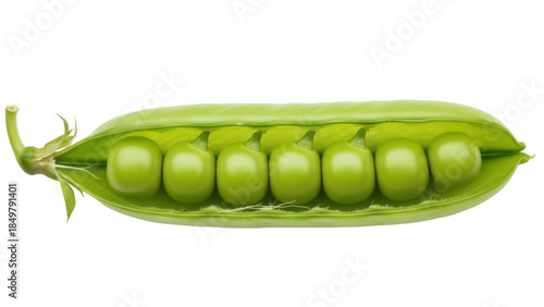 Fotografía Isolated opened pea pod with raw fresh green garden peas inside, healthy edible