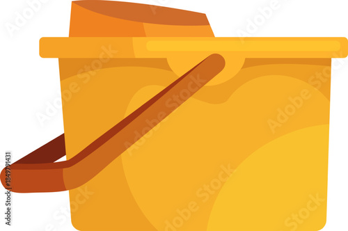 Yellow sand bucket with handle and toy for beach play