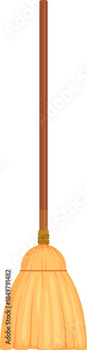 Traditional broom standing upright, ready for cleaning