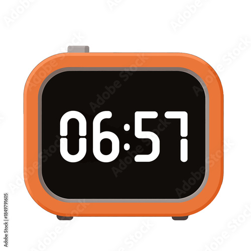 Orange digital alarm clock showing 6:57