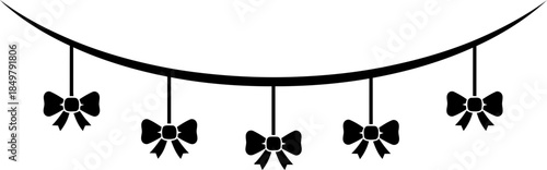 Black hanging bows garland decoration for celebration party event. Simple festive ornament design element. Vector illustration for banner, poster, card