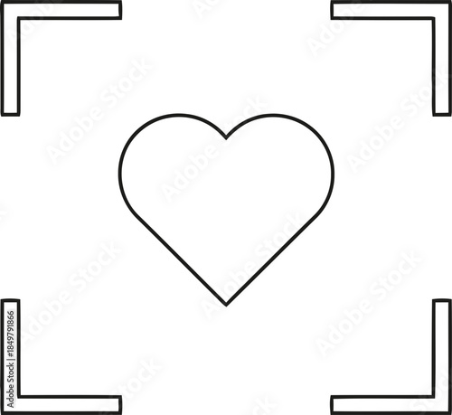Heart icon in focus frame. Concept of love, health, or favorite content. Simple outline vector illustration for application, website, banner