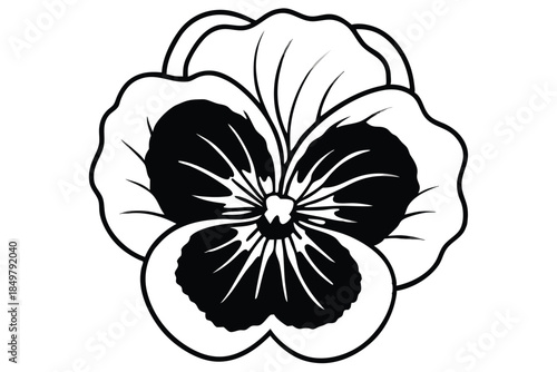 pansy silhouette line art vector illustration