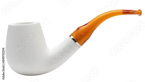 Isolated clay pipe with stem and mouthpiece, smoking equipment, accessory, tool, nobody