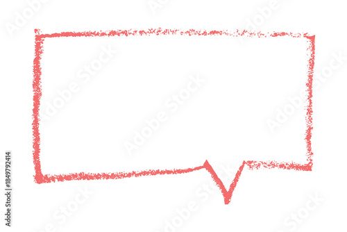 Red hand drawn speech bubble with chalk and wax crayon texture. A playful sketchy shape. Rough lines and bold shapes