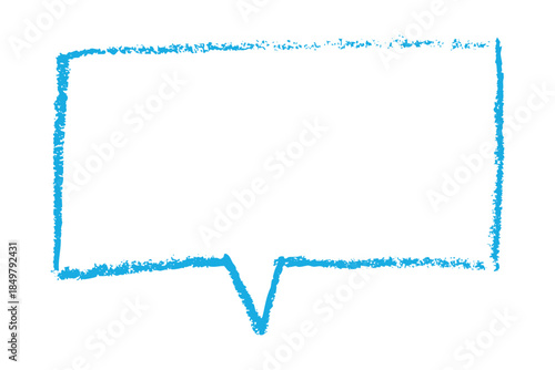 Blue hand drawn speech bubble with chalk and wax crayon texture. A playful sketchy shape. Rough lines and bold shapes