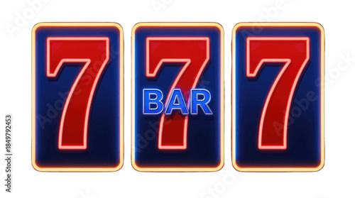 Three Slot Machine Symbols with 777 and Bar