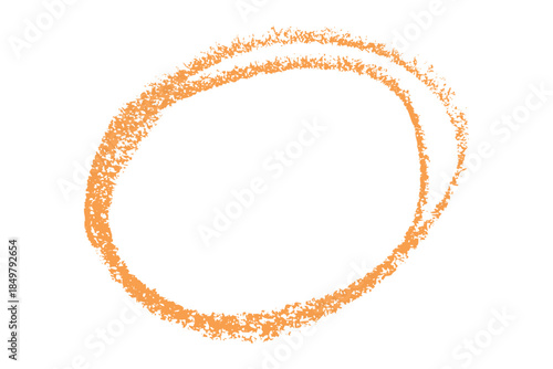 Orange hand drawn oval circle highlight frame with chalk and wax crayon texture. A playful sketchy shape. Rough lines and bold shapes