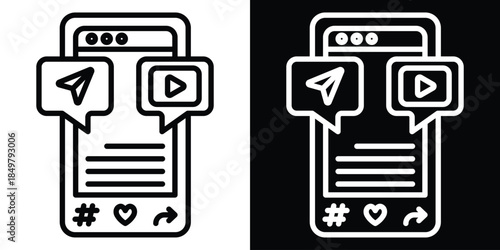 Content line and glyph icon style on white and black background