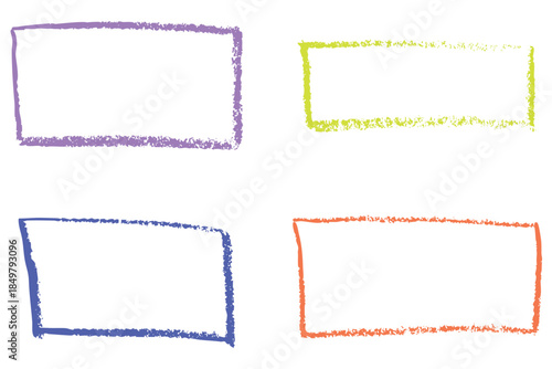 Colorful hand drawn frames with chalk and wax crayon texture. A playful sketchy shape. Rough lines and bold shapes