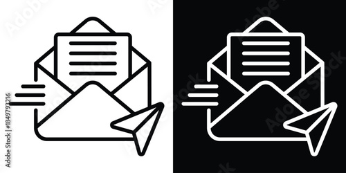 Email line and glyph icon style on white and black background