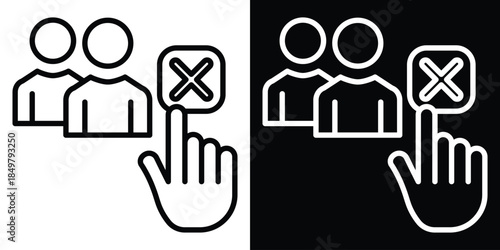 Unfollow line and glyph icon style on white and black background